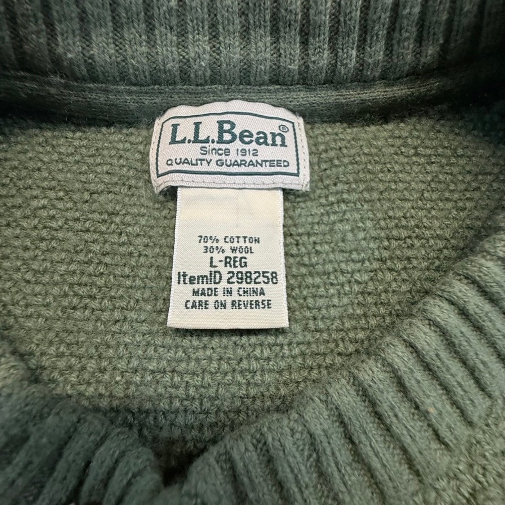 LL Bean Mens Olive Green Wool Blend Waffle Crewneck Sweater L Chunky Heritage - Picture 4 of 6
